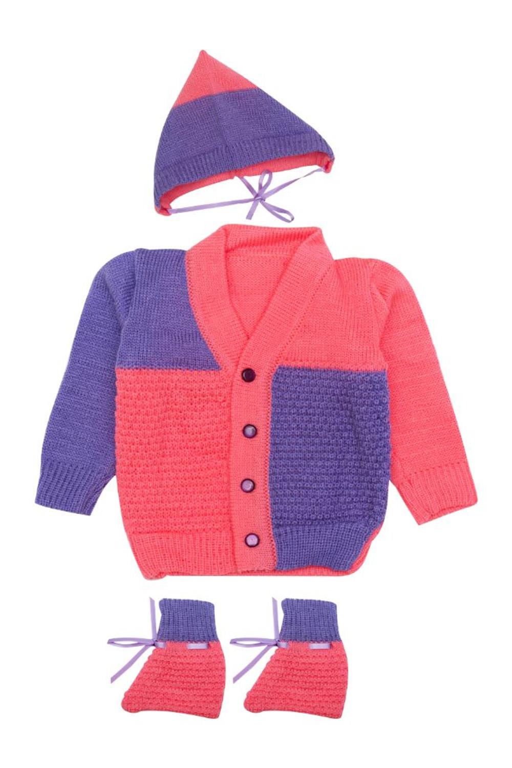 Mee Mee Full Sleeve Unisex Sweater Set (Fushcia, Lavender